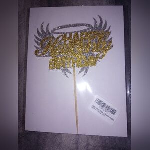 Happy Heavenly Birthday Silver And Gold Cake Topper NWT